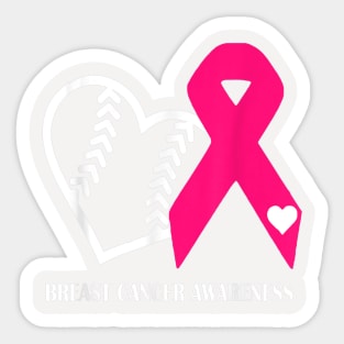 Vintage Cancer Baseball Heart Pink Ribbon Breast Cancer Awareness Sticker